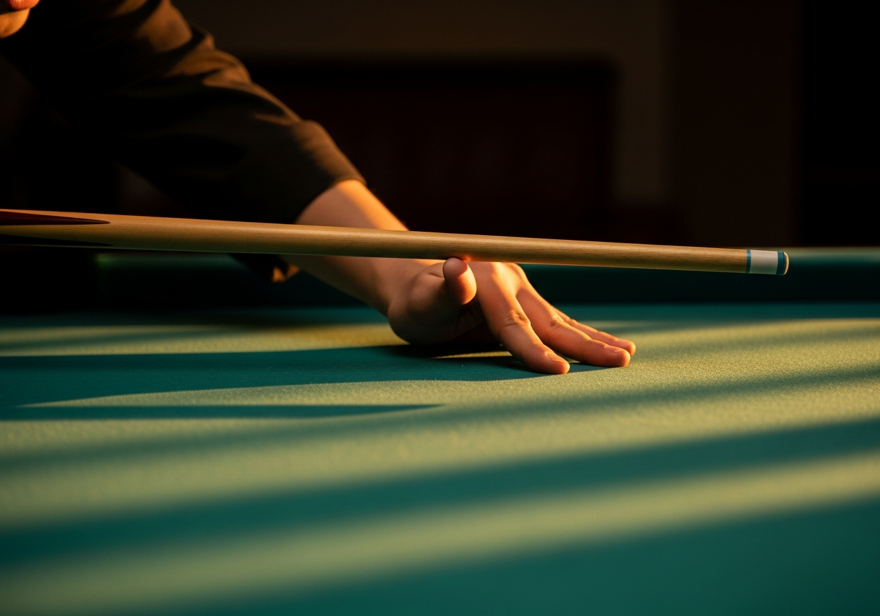 Joueur utilisant une queue de billard professionnelle pour un coup précis